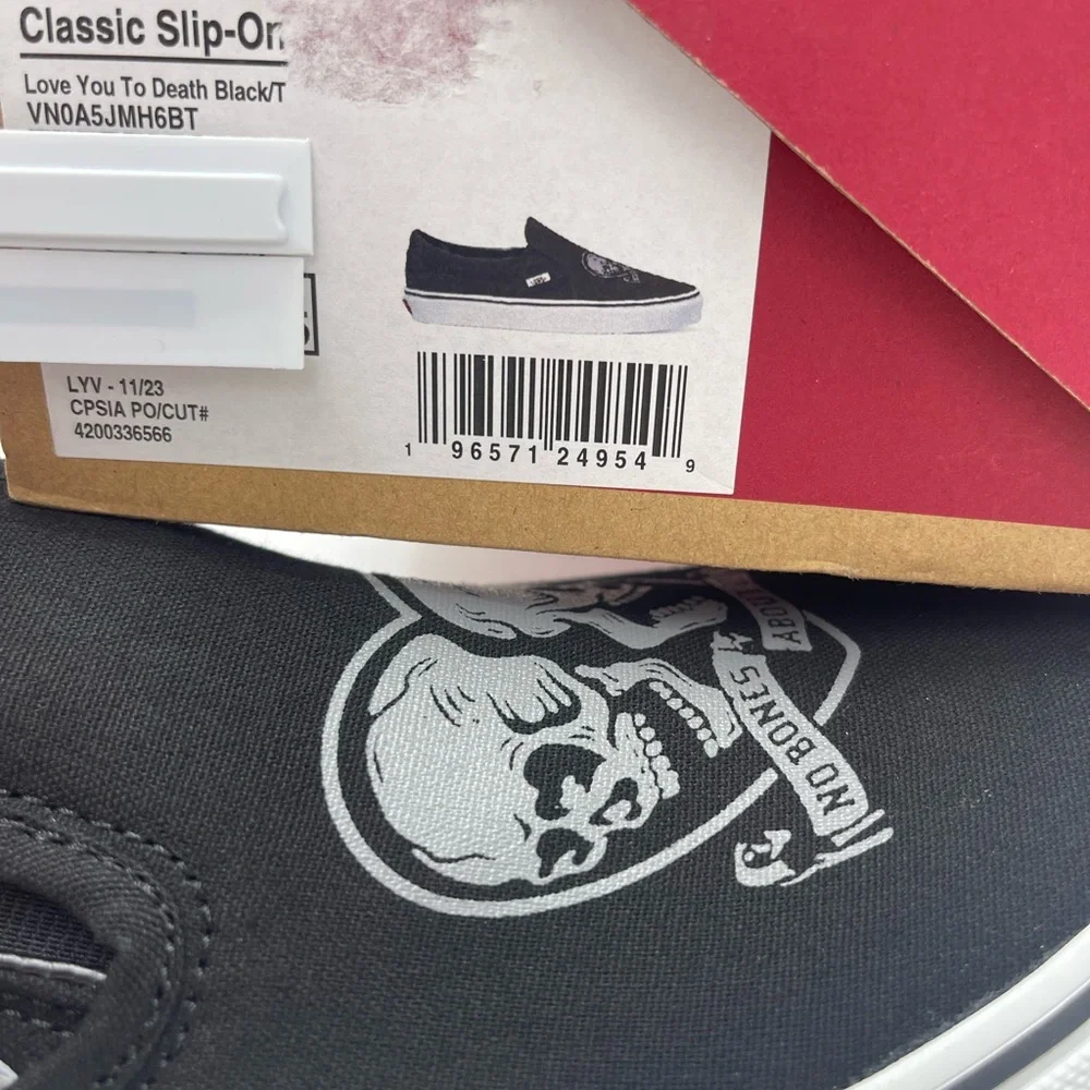 Vans Women's Classic Slip-On Love You To Death Black/ White Sneakers
VN0A5JMH6BT - Picture 3 of 16